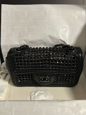 Chanel A8003 25p Evening Bag Lambskin Rhinestones Pearls A01112 Black - Default Title - View 9