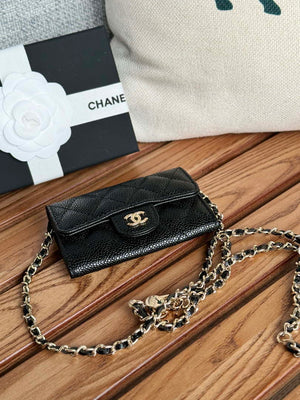 Chanel A81081 Wallet on Chain Shiny Calfskin Black Big ball - Gold - View 3