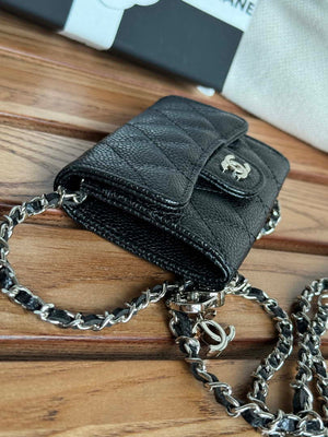 Chanel A81081 Wallet on Chain Shiny Calfskin Black Big ball - Gold - View 13