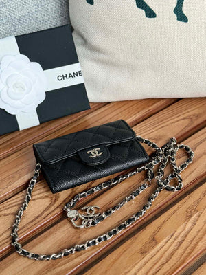 Chanel A81081 Wallet on Chain Shiny Calfskin Black small ball - Gold - View 3