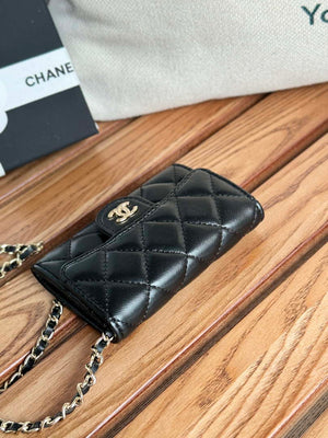 Chanel A81081 Wallet on Chain Shiny Lambskin Black - Gold - View 6