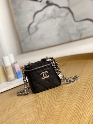 Chanel A81193 Mini Vanity with chain Calfskin Sliver Balck - Default Title - View 1