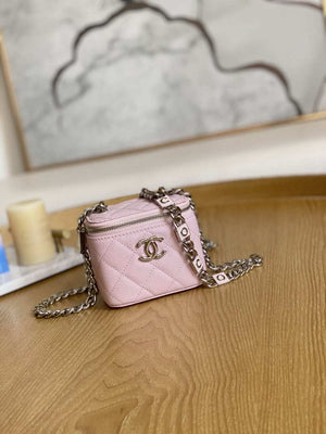 Chanel A81193 Mini Vanity with chain Calfskin Sliver Pink - Default Title - View 1