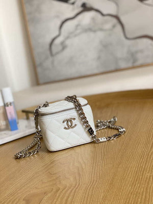 Chanel A81193 Mini Vanity with chain Calfskin Slivery White - Default Title - View 1