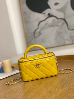 Chanel A81208 Vanity with Chain Lambskin Gold Yellow - Default Title - View 1