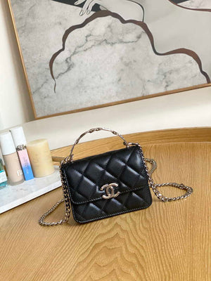 Chanel A81197 Mini Flap Calfskin Enamel & Silver-Tone Metal Black - Default Title - View 1