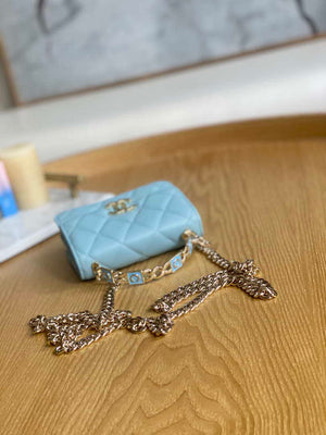 Chanel A81197 Mini Flap Lambskin Enamel & Gold-Tone Metal Light Blue - Default Title - View 6