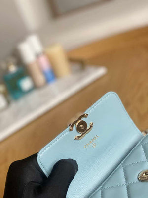 Chanel A81197 Mini Flap Lambskin Enamel & Gold-Tone Metal Light Blue - Default Title - View 8