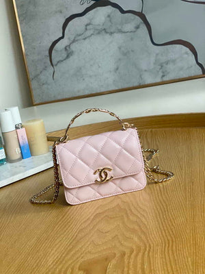 Chanel A81197 Mini Flap Lambskin Enamel & Gold-Tone Metal Pink - Default Title - View 1