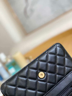 Chanel A81217 Flap Bag Lambskin Onyx Small Square Stewardess Bag Black - Default Title - View 6