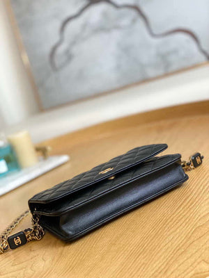 Chanel A81217 Flap Bag Lambskin Onyx Small Square Stewardess Bag Black - Default Title - View 9