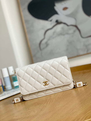 Chanel A81217 Flap Bag Lambskin Onyx Small Square Stewardess Bag White - Default Title - View 1