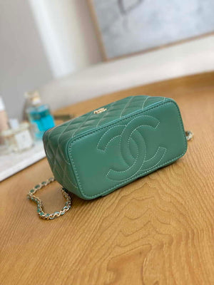 Chanel A81242 Vanity with chain Lambskin Gold football Light Green - Default Title - View 5