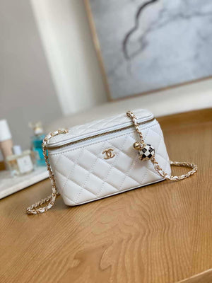 Chanel A81242 Vanity with chain Lambskin Gold football White - Default Title - View 1