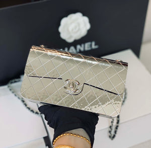 Chanel A8802 EVENING BAG Lambskin Sliver Metal Sliver - Default Title - View 1
