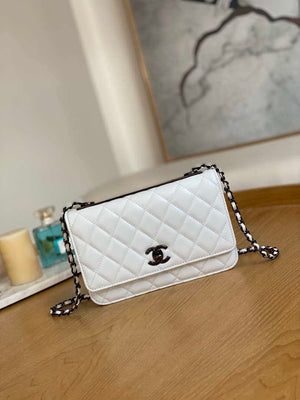 Chanel A88632 WOC 19 Chain Wallet Bag White Lambskin with black havdware - Default Title - View 1