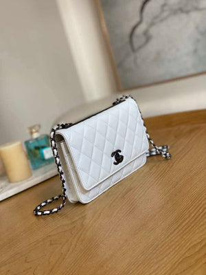 Chanel A88632 WOC 19 Chain Wallet Bag White Lambskin with black havdware - Default Title - View 3