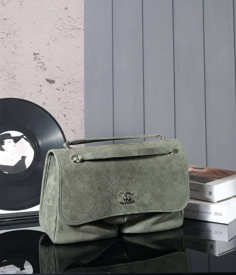 Chanel A90090 Flap Bag Vintage Green Suede Silver - Default Title - View 2