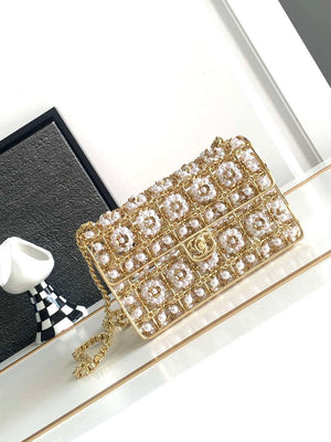 Chanel A90091 Limited Edition Pearl Metal CF Evening Flap Bag gold metal - Default Title - View 1
