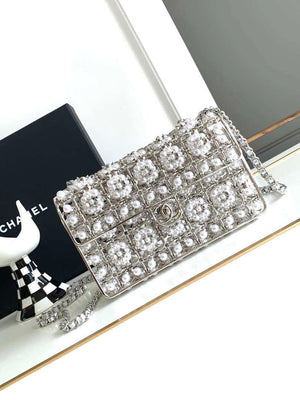 Chanel A90091 Limited Edition Pearl Metal CF Evening Flap Bag Silver metal - Default Title - View 1