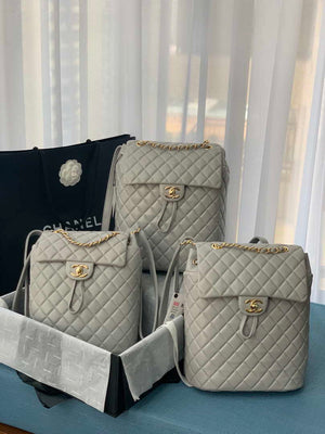 Chanel A91120 Backpack Vintage Lambskin Bag Gray - Gold / Small 25 x 20 x10 ???? - View 1