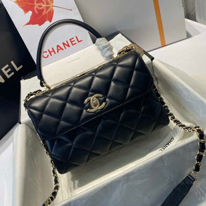 Chanel A92236 Flap Bag With Top Handle Lambskin & Gold-Tone Metal Black - Default Title - View 2