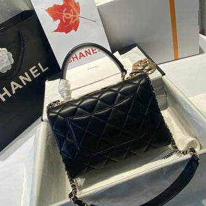 Chanel A92236 Flap Bag With Top Handle Lambskin & Gold-Tone Metal Black - Default Title - View 6