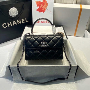 Chanel A92236 Flap Bag With Top Handle Lambskin & Sliver-Tone Metal Black - Default Title - View 1