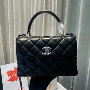 Chanel A92236 Flap Bag With Top Handle Lambskin & Sliver-Tone Metal Black - Default Title - View 2