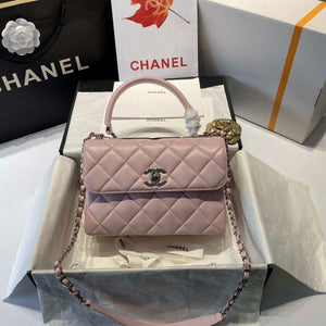 Chanel A92236 Flap Bag With Top Handle Lambskin & Gold-Tone Metal Pink - Default Title - View 1