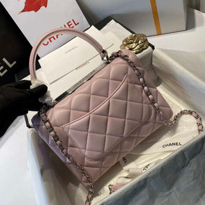 Chanel A92236 Flap Bag With Top Handle Lambskin & Gold-Tone Metal Pink - Default Title - View 7