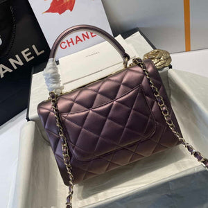 Chanel A92236 Flap Bag With Top Handle Lambskin & Gold-Tone Metal Purple - Default Title - View 6