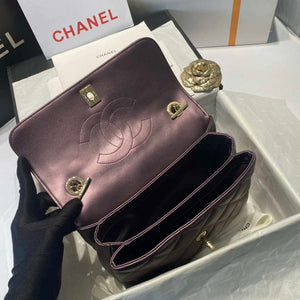 Chanel A92236 Flap Bag With Top Handle Lambskin & Gold-Tone Metal Purple - Default Title - View 7