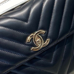Chanel A92236 Flap Bag With Top Handle Lambskin & Gold-Tone Metal V Gird Black - Default Title - View 3