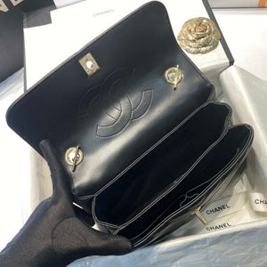 Chanel A92236 Flap Bag With Top Handle Lambskin & Gold-Tone Metal V Gird Black - Default Title - View 8