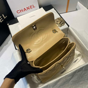 Chanel A92236 Flap Bag With Top Handle Lambskin & Gold-Tone Metal Apricot - Default Title - View 8