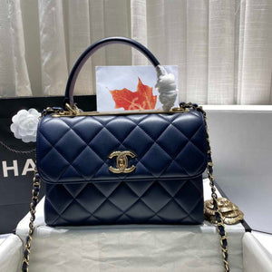 Chanel A92236 Flap Bag With Top Handle Lambskin & Gold-Tone Metal Navy Blue - Default Title - View 2