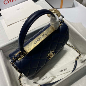 Chanel A92236 Flap Bag With Top Handle Lambskin & Gold-Tone Metal Navy Blue - Default Title - View 3