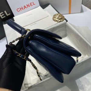 Chanel A92236 Flap Bag With Top Handle Lambskin & Gold-Tone Metal Navy Blue - Default Title - View 5
