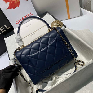 Chanel A92236 Flap Bag With Top Handle Lambskin & Gold-Tone Metal Navy Blue - Default Title - View 6