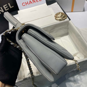 Chanel A92236 Flap Bag With Top Handle Lambskin & Gold-Tone Metal Gray - Default Title - View 5