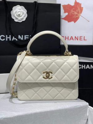 Chanel A92236 Small Trendy CC Flap Bag With Top Handle Lambskin bag White Gold - Default Title - View 1