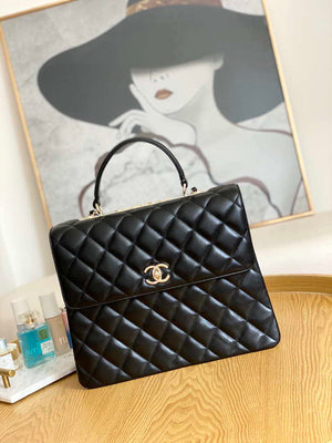 Chanel A92237 Large Flap Bag Trendy CC With Top Handle Relief Black Lambskin Gold - Default Title - View 1