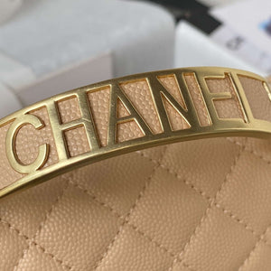 Chanel A94805 Boy Flap Bag With Handle Grained Shiny Calfskin Gold Tone Metal Beige - Default Title - View 4