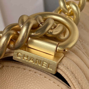 Chanel A94805 Boy Flap Bag With Handle Grained Shiny Calfskin Gold Tone Metal Beige - Default Title - View 5
