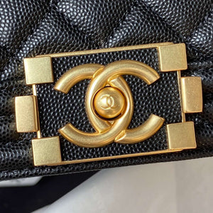 Chanel A94805 Boy Flap Bag With Handle Grained Shiny Calfskin Gold Tone Metal Black - Default Title - View 3
