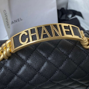 Chanel A94805 Boy Flap Bag With Handle Grained Shiny Calfskin Gold Tone Metal Black - Default Title - View 4