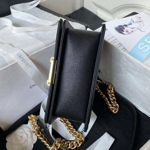Chanel A94805 Boy Flap Bag With Handle Grained Shiny Calfskin Gold Tone Metal Black - Default Title - View 6