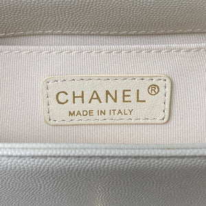 Chanel A94805 Boy Flap Bag With Handle Grained Shiny Calfskin Gold Tone Metal White - Default Title - View 8