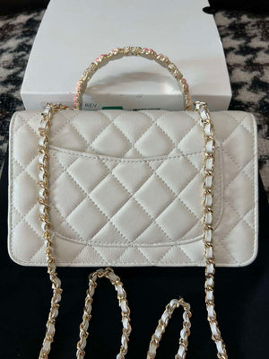 Chanel A96033 Woc Wallet on Chain With Small flower Handle White Lambskin - Default Title - View 2